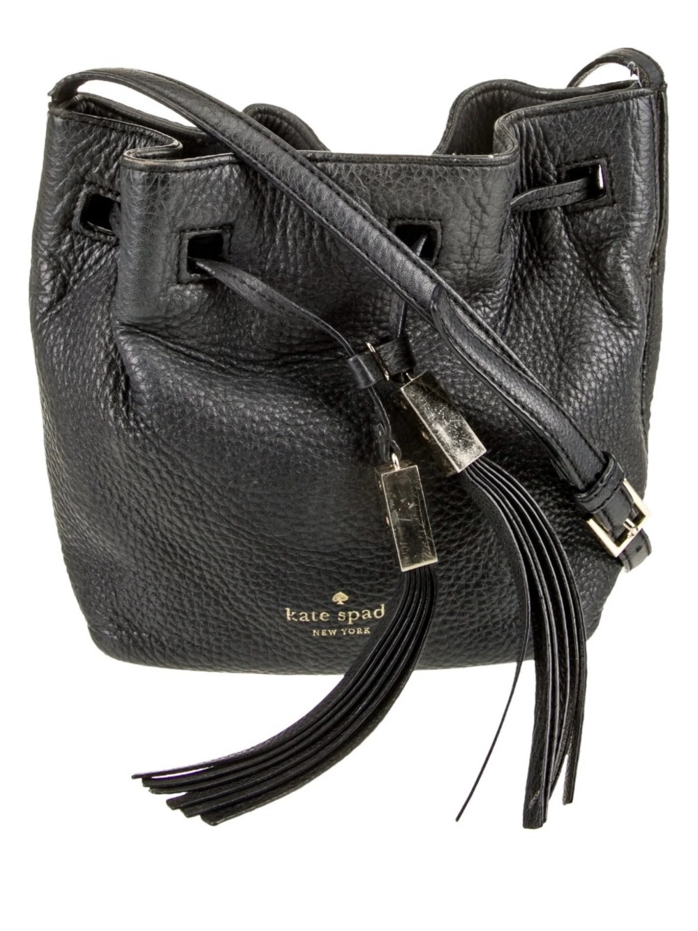 kate spade Black Pebbled Leather Drawstring Crossbody with Tassels